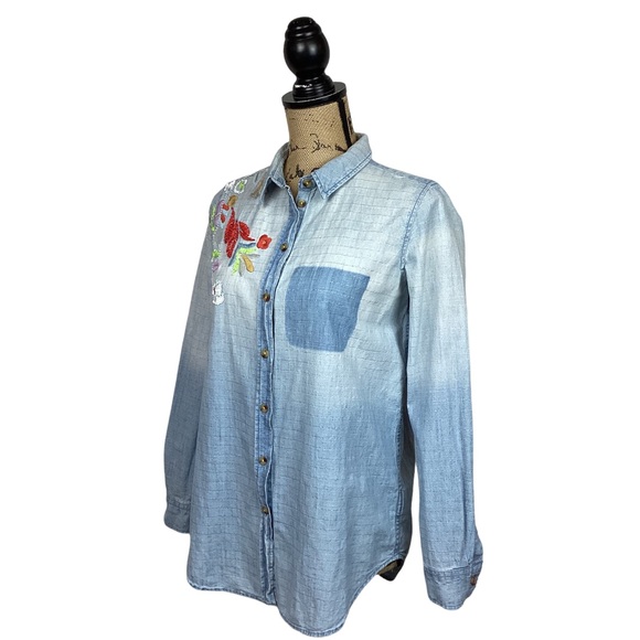 Anthro Maeve Boise Embroidered Chambray Shirt - Picture 6 of 11